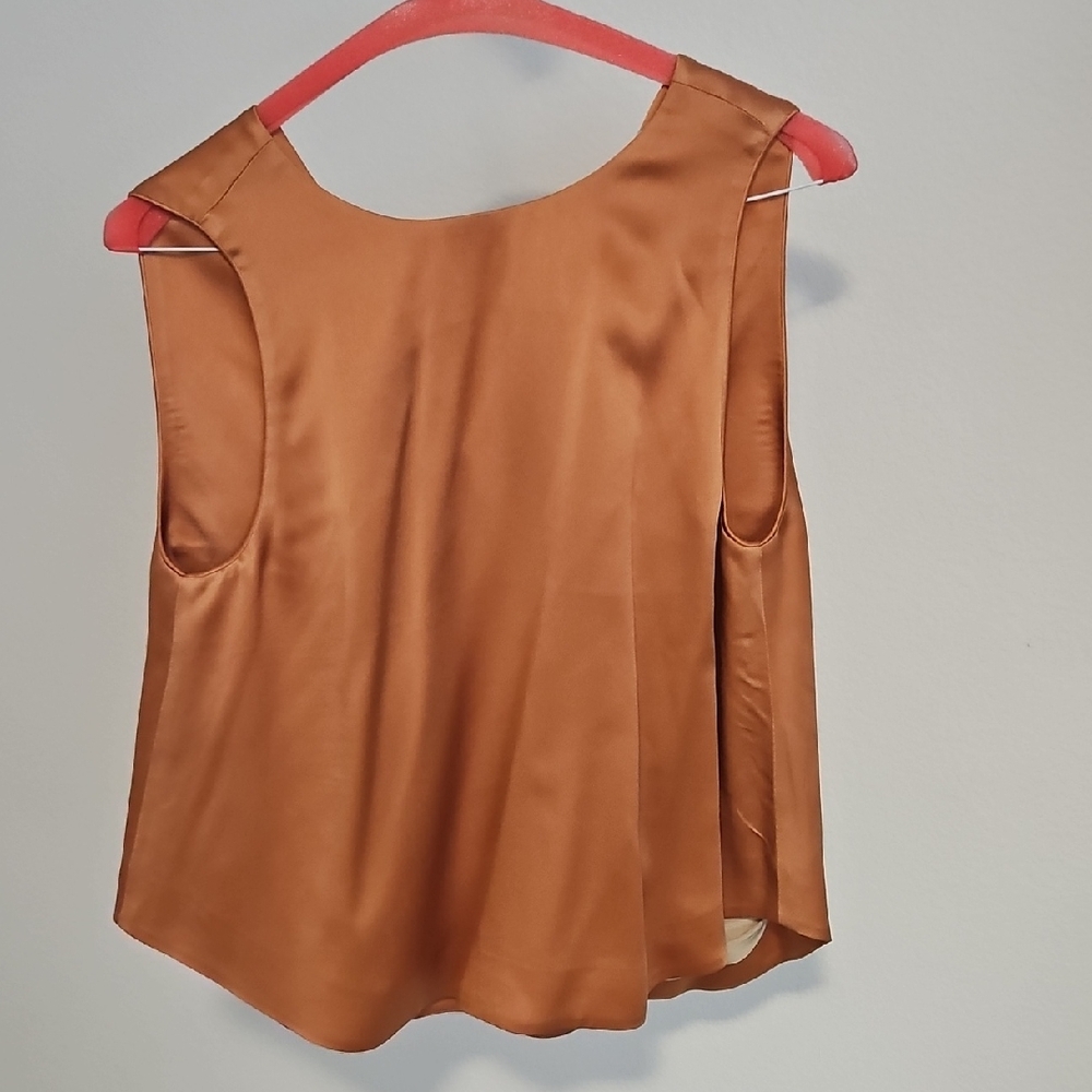 Nellie Partow Orange Gold rust 100% Silk Sleeveless Shell Top in Copper